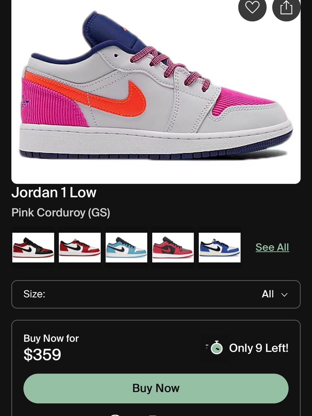Nike Jordan 1 Low Pink Corduroy with Orange Swoosh